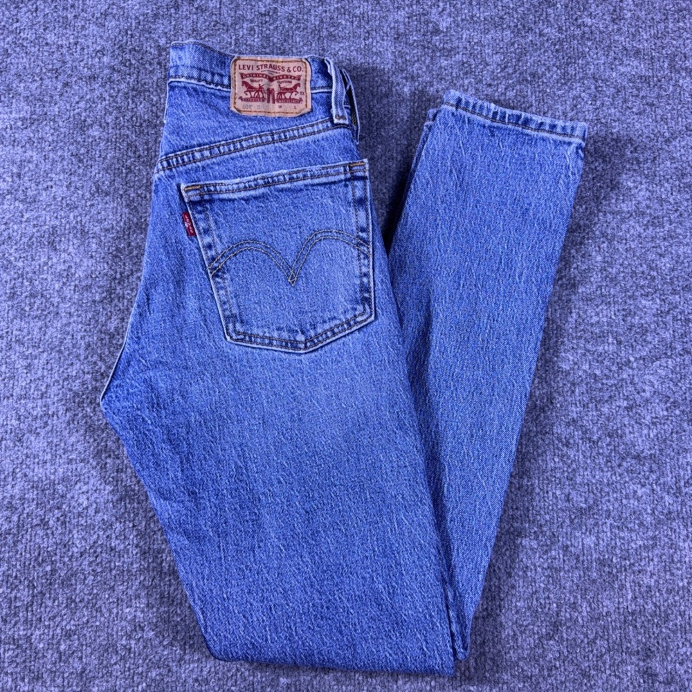 Levi's 501 Skinny Jeans Womens High Rise Button Fly Vintage 24x30 Blue Denim